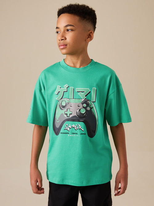 Green Controller Back Print Short Sleeve Graphic T-Shirt (3-16yrs)