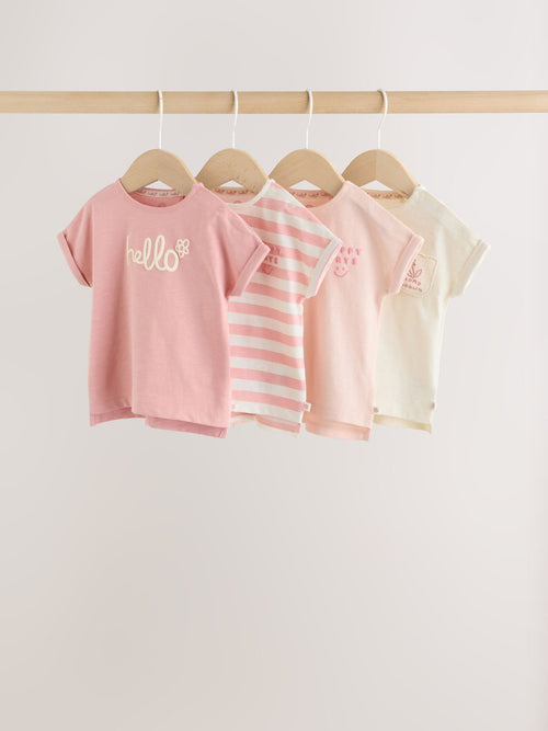 Pink Slogan Baby Short Sleeve T-Shirts 4 Pack (0mths-2yrs)