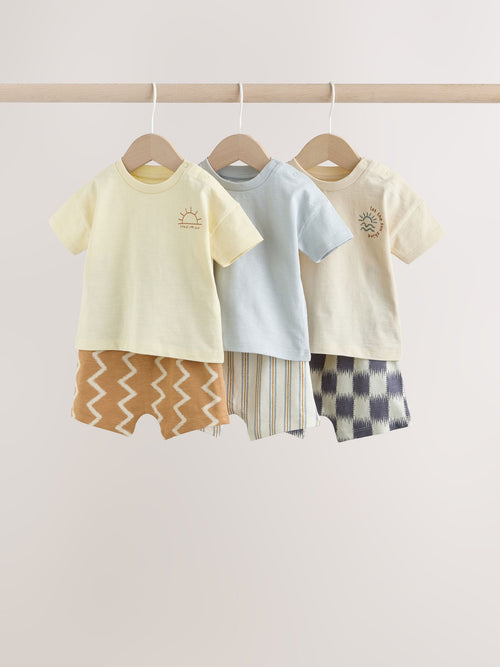 Grey/Blue Wave Print Tops and Shorts Baby Set 6 Piece (0mths-2yrs)