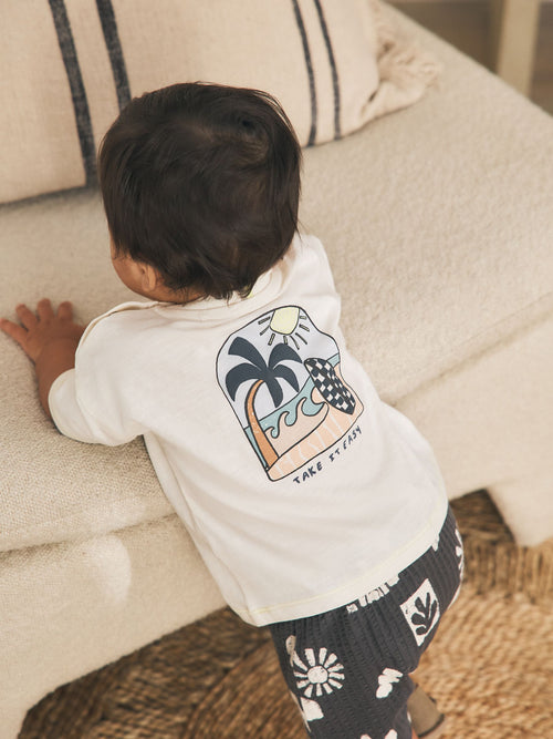 Grey/White Palm Top and Shorts Baby Set (0mths-2yrs)