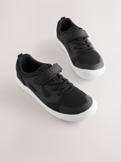 Black/White Barefoot Touch Fastening Elastic Lace Trainers