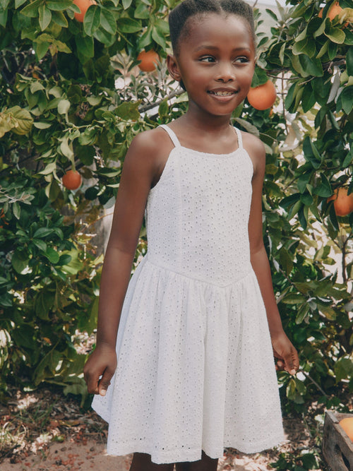 White Strappy Broderie Dress (3-16yrs)