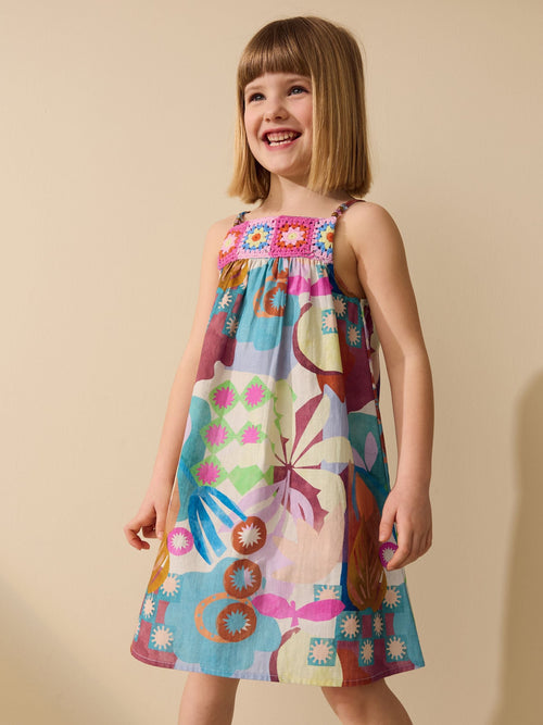 Multi Blue Strappy Crochet Dress (3-16yrs)