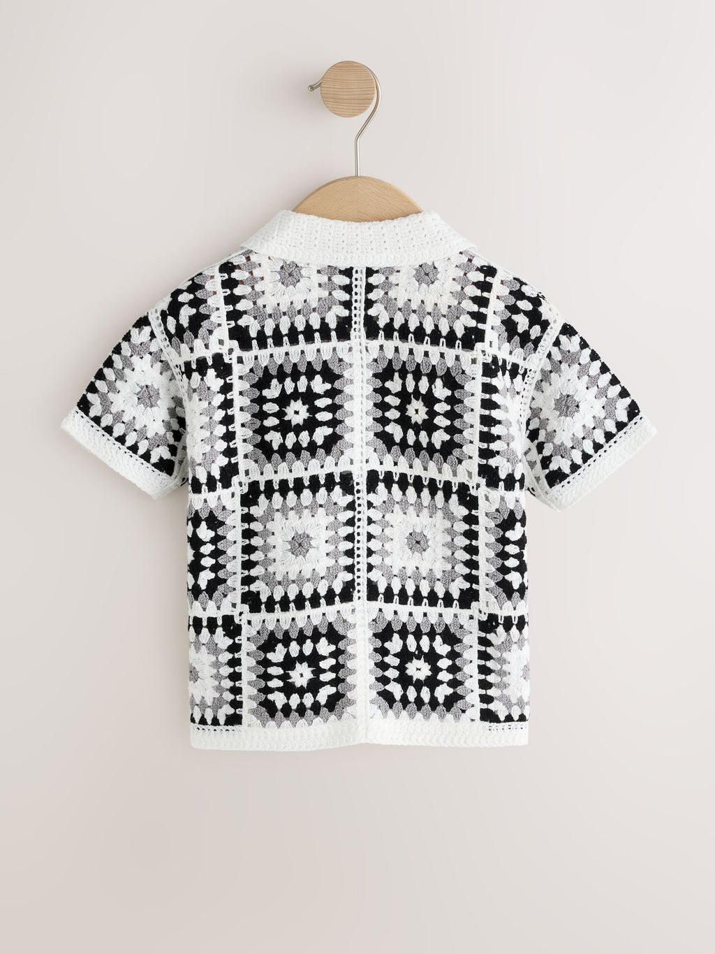 Black/White Crochet Knitted Short Sleeve Shirt (12mths-10yrs)