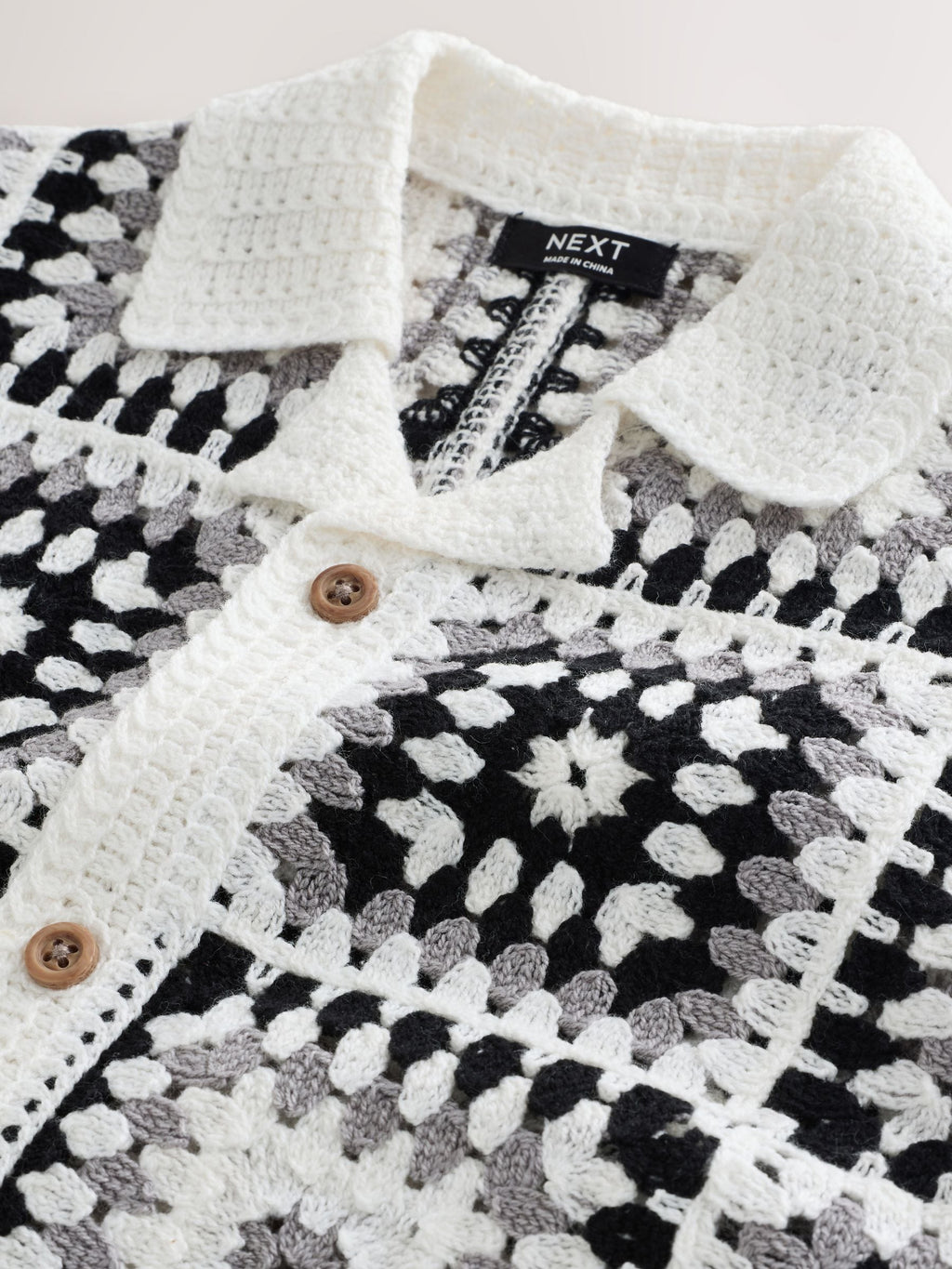 Black/White Crochet Knitted Short Sleeve Shirt (12mths-10yrs)