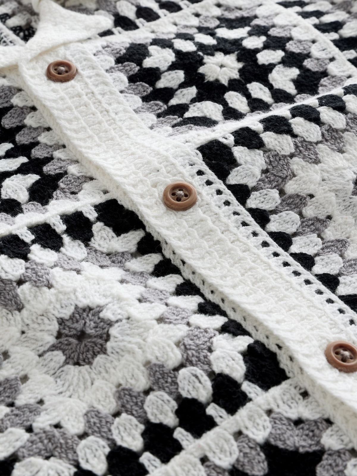 Black/White Crochet Knitted Short Sleeve Shirt (12mths-10yrs)