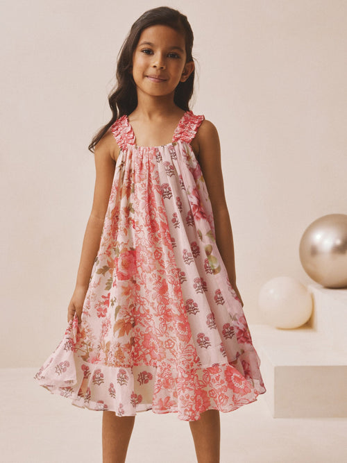 Pink Floral Mixed Print Strappy Occasion Dress (3-16yrs)