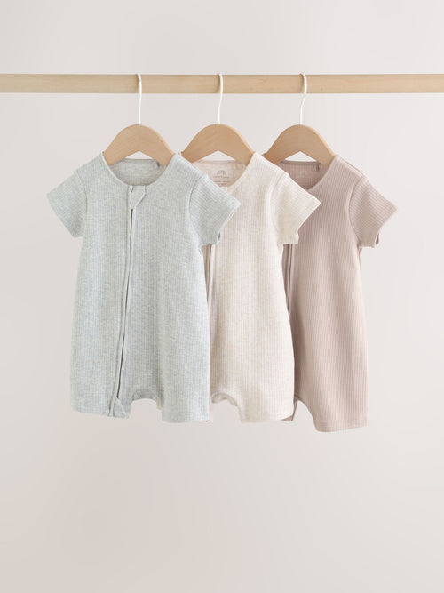 Neutral Two Way Zip Baby Rompers 3 Pack (0mths-3yrs)
