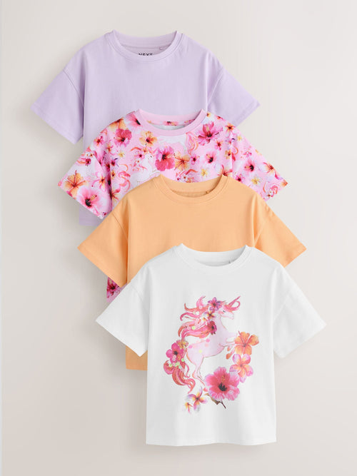Lilac 4 Pack Unicorn Sequin T-Shirts (3-16yrs)