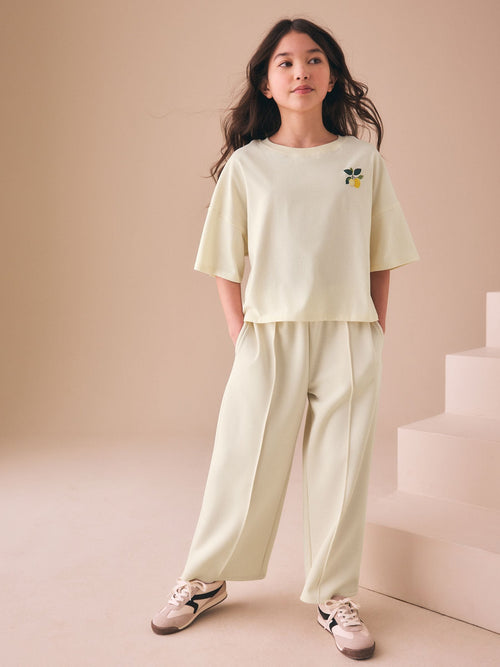 Cream Fruit Graphic T-Shirt and Wide Leg Trousers Set (3-16yrs)