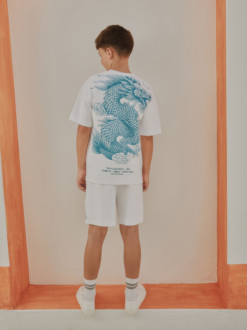 White Heavyweight Short Sleeve T-Shirt and Shorts Set (3-16yrs)