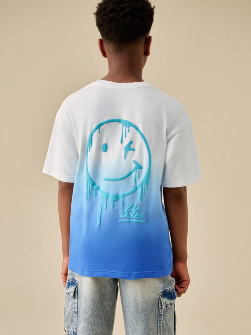 Blue/White Dip Dye Relaxed Fit Short Sleeve Graphic T-Shirt (3-16yrs)