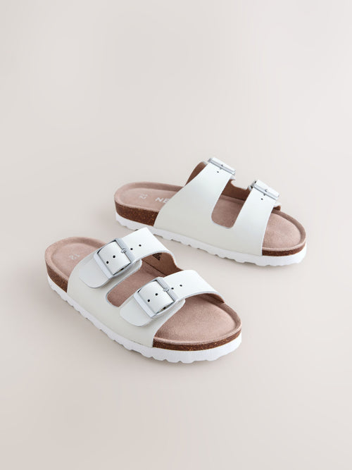 White Leather Corkbed Sandals