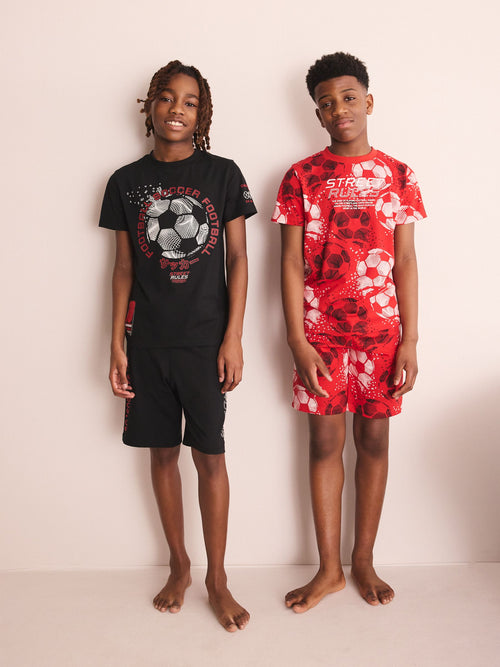 Red/Black Football Short Pyjamas 2 Pack (3-16yrs)