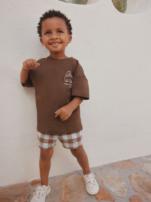 Chocolate Brown Dinosaur Club Oversized Short Sleeve Back Print T-Shirt (3mths-7yrs)