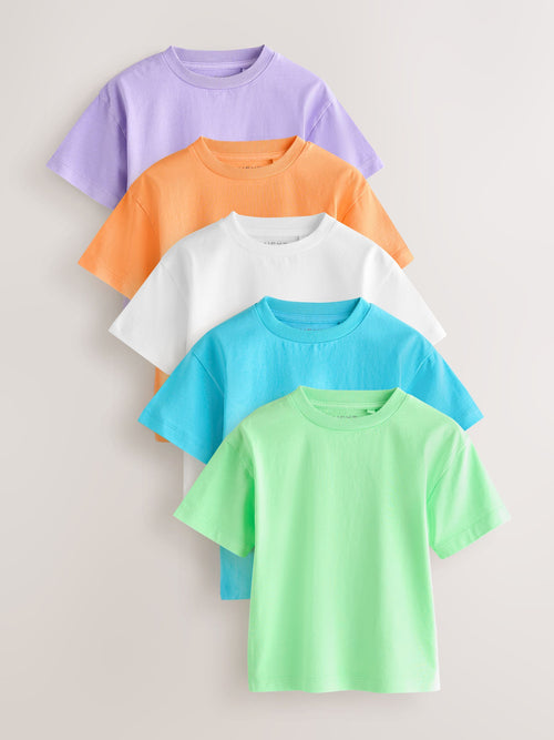 White/Blue/Orange/Green/Purple Acid Wash Relaxed Fit Short Sleeve T-Shirts 5 Pack (3mths-7yrs)