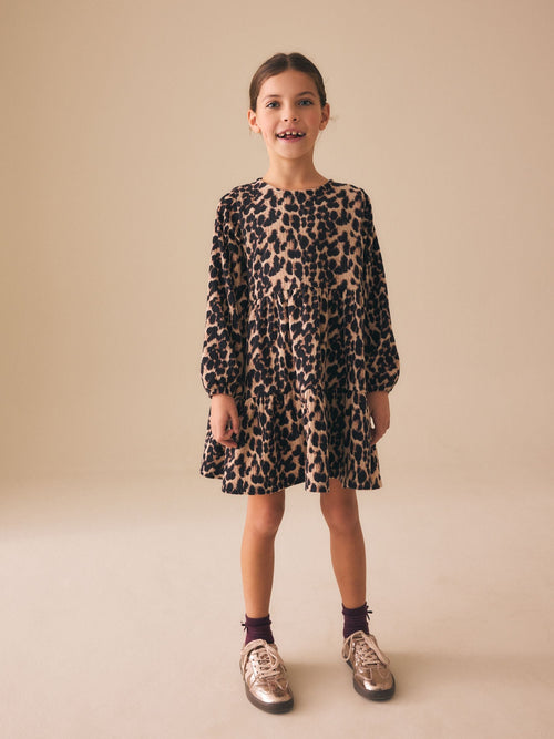 Animal Print Long Sleeve Jersey Dress (3-16yrs)