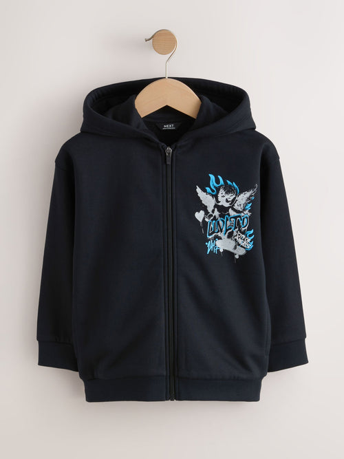 Black Skate Cherub Graphic Zip Through Hoodie (3-16yrs)