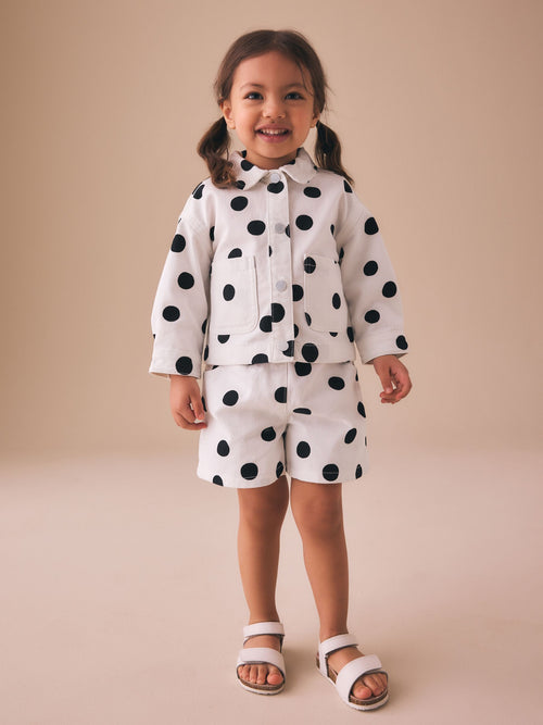 White/Black Polka Dot Printed Jacket And Shorts Set (3mths-7yrs)
