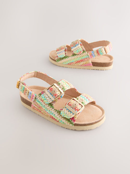 Rainbow Raffia Wide Fit (G) Touch and Close Corkbed Sandals