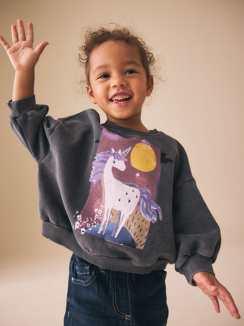 Grey Unicorn Crew Neck Sweatshirt (3mths-7yrs)