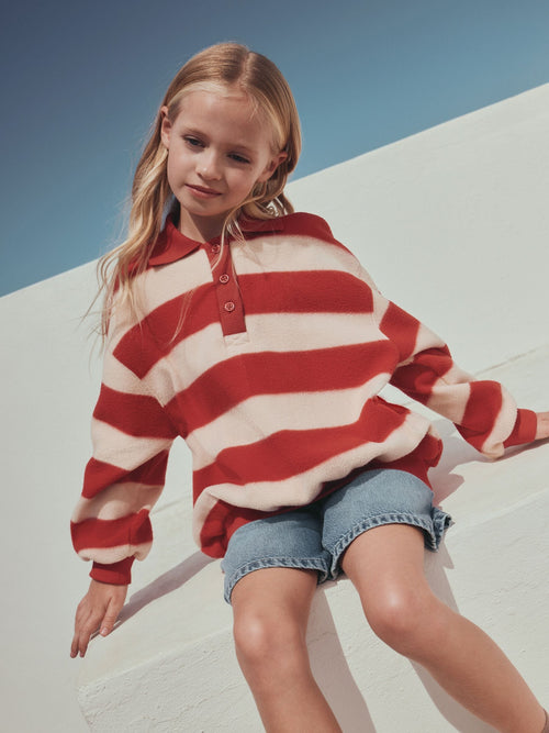 Red/Cream Fleece Rugby Style Top (3-16yrs)