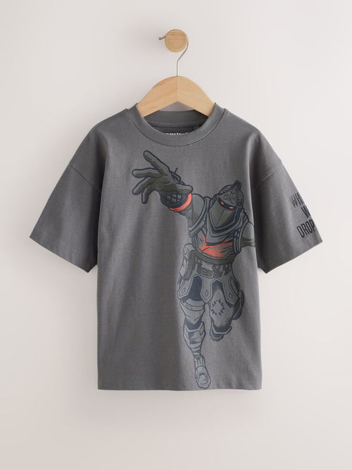 Charcoal Grey Fortnite Print Short Sleeved T-Shirt (4-16yrs)