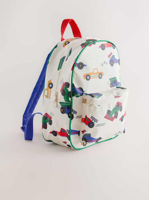 Ecru White All-Over-Print Cars Backpack