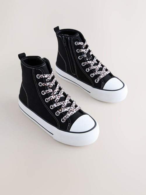 Black Canvas Wide Fit (G) Lace Up High Top Trainers