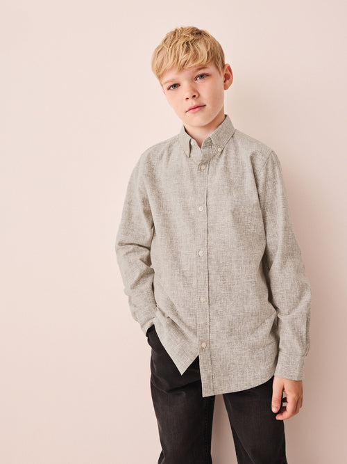 Neutral Micro Check Long Sleeve Textured Shirt (3-16yrs)