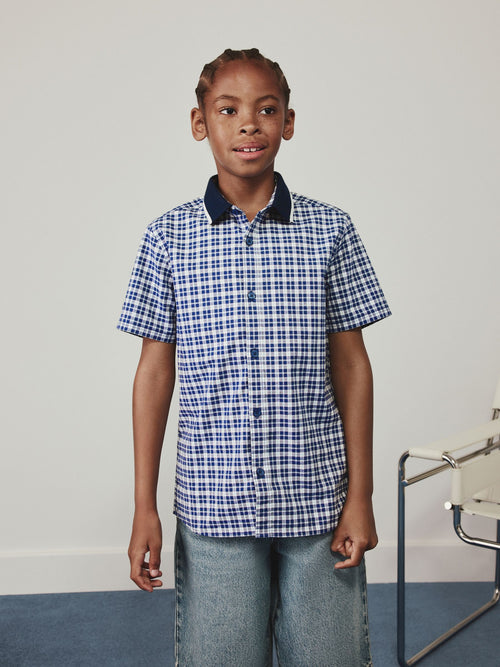 Navy Gingham Short Sleeve Smart Shirt (3-16yrs)