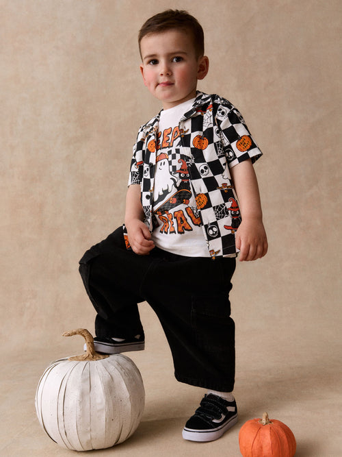 White/Black Halloween Printed Short Sleeve Halloween Shirt and T-Shirt Set (3mths-7yrs)