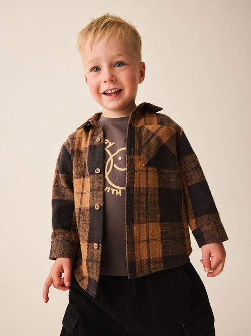 Brown Check Long Sleeve Shirt and T-Shirt Set 2 Piece (3mths-7yrs)