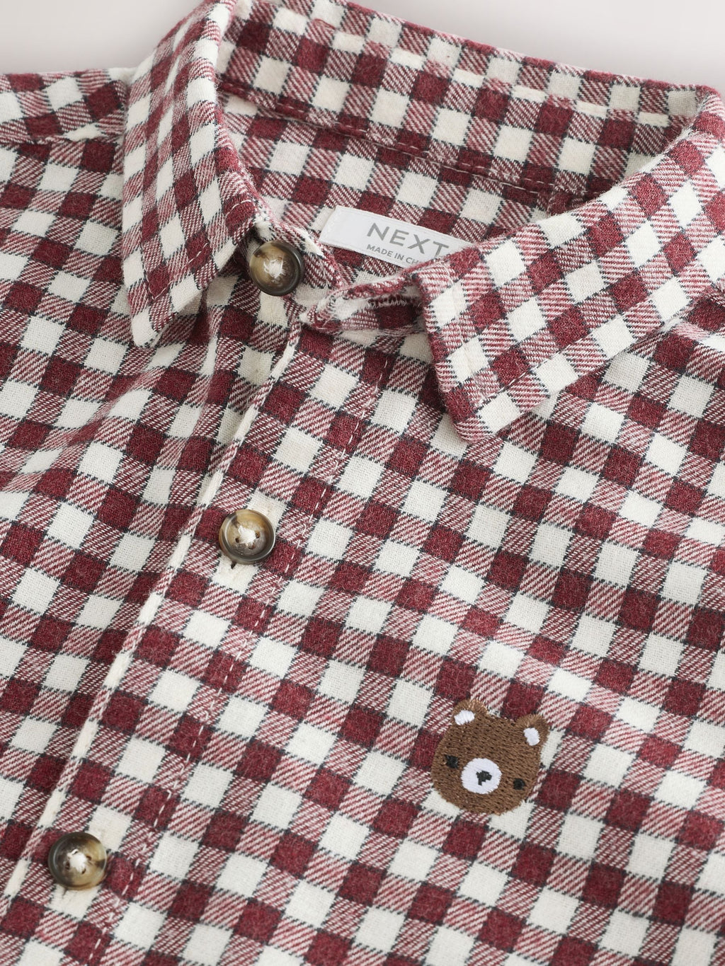 Red/Ecru Gingham Check Bear Long Sleeve Brushed Check Shirt (3mths-7yrs)