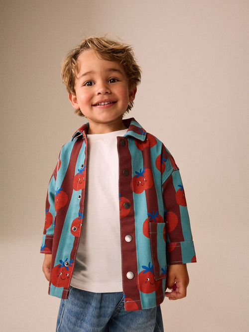 Red/Blue Striped All Over Print Tomato Twill Printed Overshirt (3mths-7yrs)