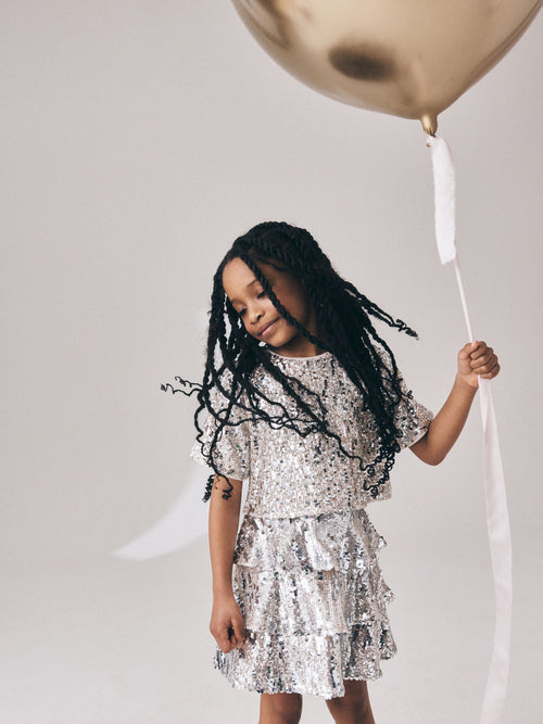 Silver Sequin Top and Rara Skirt Set (3-16yrs)