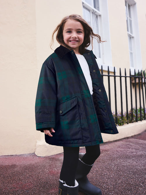 Navy/Green Check Shower Resistant Barn Jacket (3-16yrs)