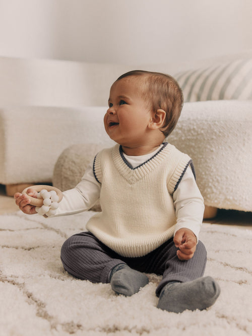 Charcoal Grey/Cream Baby Knit Vest, Bodysuit and Trousers Set (0mths-3yrs)