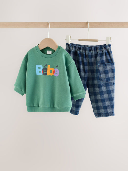 Green Slogan Sweat Top and Trousers Baby Set (0mths-2yrs)