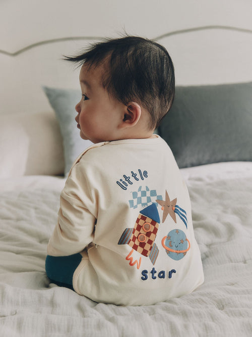 Neutral/Blue Space Top and Leggings Baby Set (0mths-2yrs)