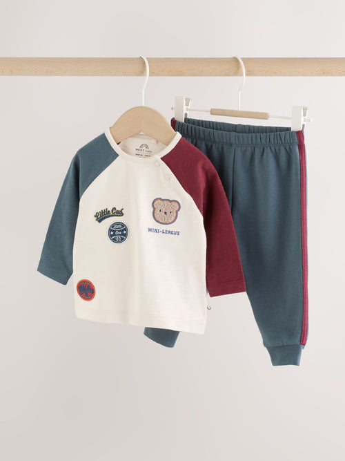 Blue/Neutral Varsity Top and Leggings Baby Set (0mths-2yrs)