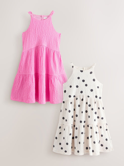 Pink/Cream Strappy Crinkle Summer Dress 2 Pack (3-16yrs)