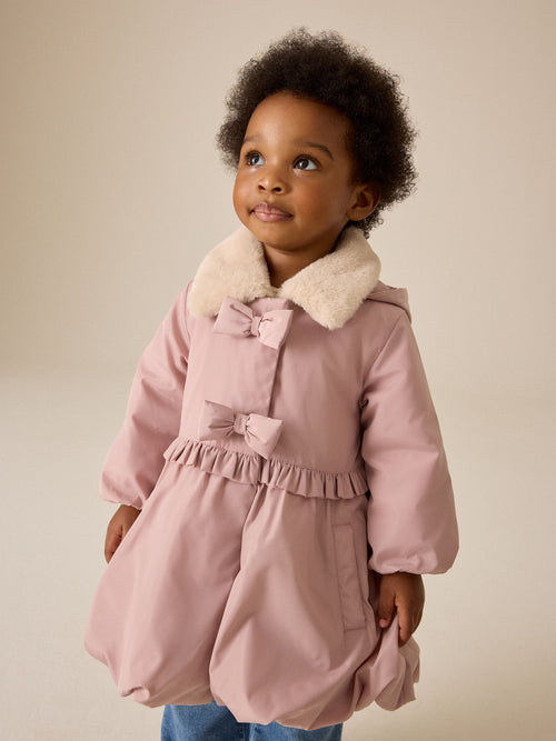 Pink Shower Resistant Faux Fur Collar Padded Coat (3mths-7yrs)