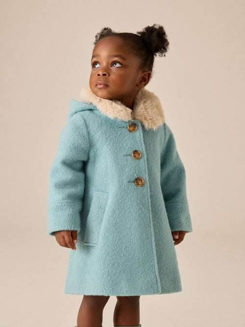 Blue Faux Fur Collar Hooded Coat (3mths-7yrs)