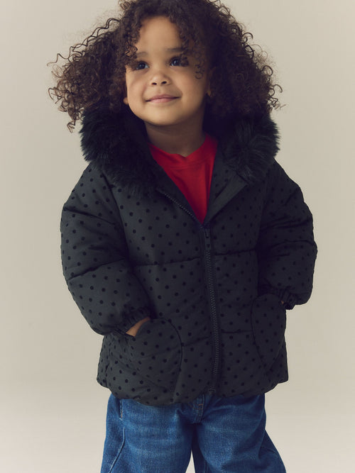 Black Polka Dot Shower Resistant Padded Coat (3mths-7yrs)