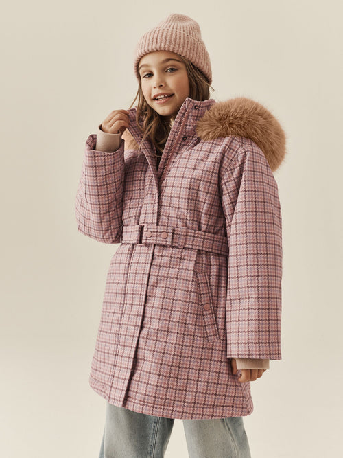 Pink Check Waterproof Belted Padded Coat (3-16yrs)