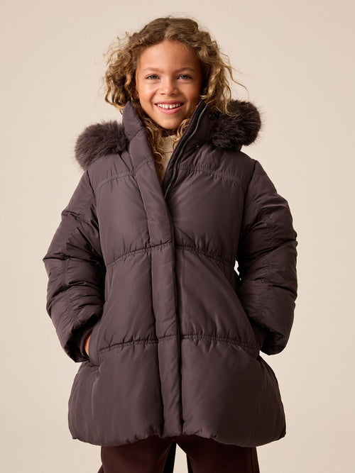 Charcoal Grey Shirred Sleeve Shower Resistant Padded Coat (3-16yrs)
