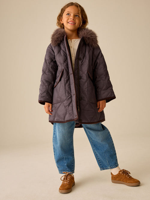 Chocolate Brown Shower Resistant Quilted Coat (3-16yrs)