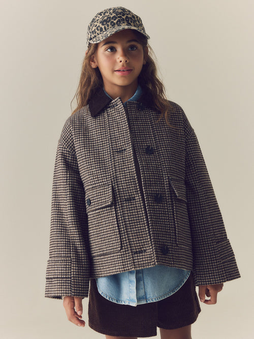 Brown Check Short Jacket With Wool (3-16yrs)