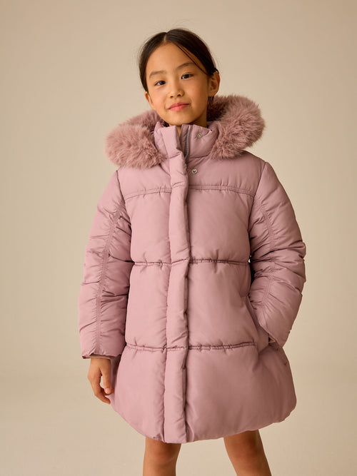 Light Pink Shirred Sleeve Shower Resistant Padded Coat (3-16yrs)